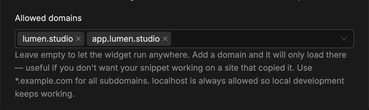 The Allowed domains setting in the widget configuration