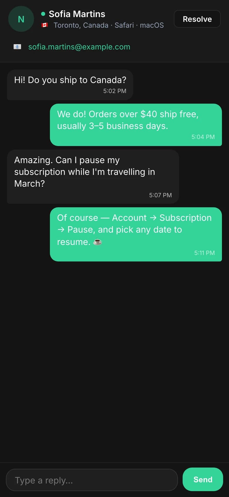 A conversation open in the Mini App